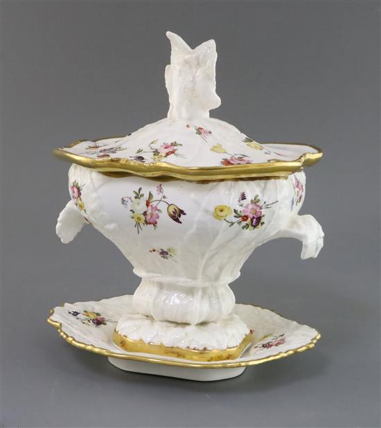 A rare Rockingham porcelain cream bowl, cover and stand, c.1830, H. 28cm